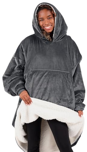 THE COMFY Original | Sherpa Lined Microfiber Fleece Wearable Blanket, Oversized Design with Hood and Pocket, From Shark Tank, for Women & Men, Warm and Cozy Gifts