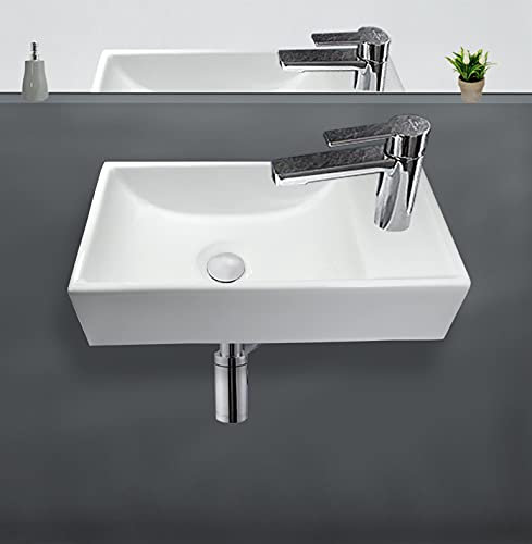 Omeere lavabo sobre encimera lavabo suspendido blanco rectangular baño pequeño 41x21,5
