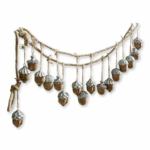 Loberon Girlande Morneau, braun/antiksilber | Eichel-Design - Schimmernde Details - Natürlich & Rustikal - Weihnachtsdekoration - Weihnachten - Mangoholz - Jute