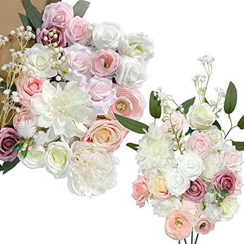 Künstliche Blume mit Stielen, Kuenstliche Blumen Dusty Rose, Verschiedene Kunstblumen, Hochzeitsdeko Blumen fuer Tisch, Tortendeko Hochzeit Essbar, Deko Blumen fuer Hochzeitstorten(Zartes Rouge)