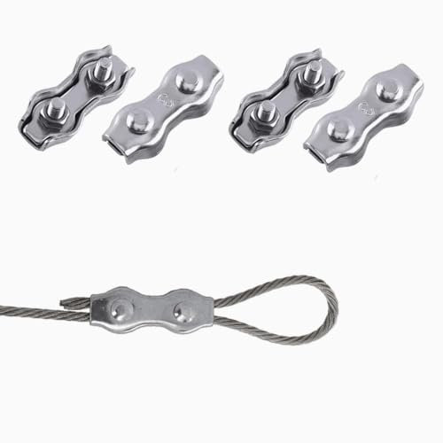Morsetti per Cavo,Morsetti per Cavi,Morsetti per Filo Stendibiancheria,Clip per Fune Metallica,Clip per Cavo Metallico,Morsetto Duplex M3,Duplex Clip per Sartiame Fune,Filo,Cavo,4 pezzi
