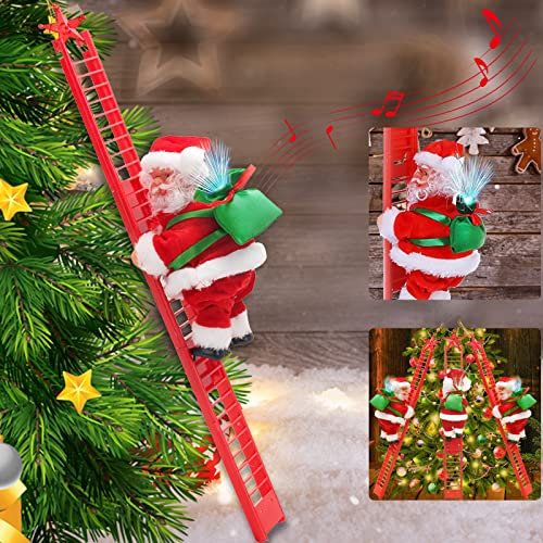 DONGQI Decorazione della Scala di Arrampicata di Natale,Babbo Natale Scala Elettrica,Babbo Natale a Doppio Binario Creativa Elettrica Potenziata con Musica Regali di Natale per Bambini