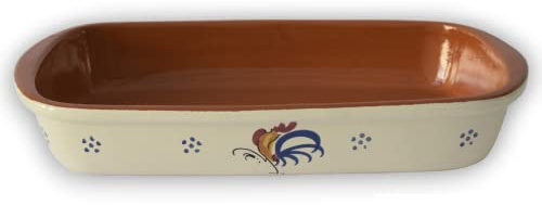 Teglia Rettangolare, Pirofila teracotta, Lasagnera 42x25 cm, Disegno Gallo, Colì Maioliche e Terrecotte dal 1650