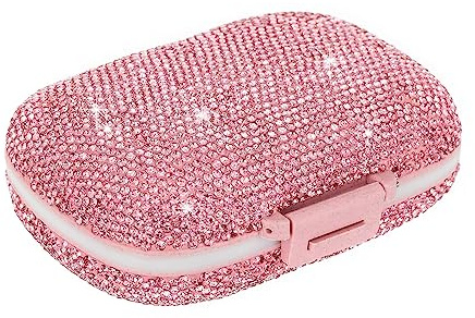 EveryBling Cute Pill Organizer Small Bling Pill Case for Purse Medicine Vitamin Container Holder Daily Pill Box Container for Women Travel Medicine Kit(Pink)