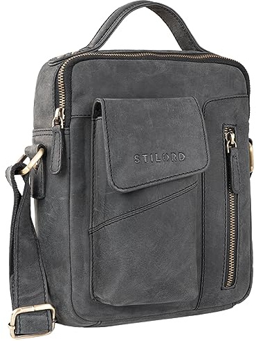 STILORD Otis Stilvolle Umhängetasche Herren aus echtem Leder Klein - Schultertasche Ledertasche für Männer zum Umhängen mit Henkel Farbe:anthrazit