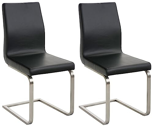 CLP Sillas de Comedor 2 Piezas Belfort, Cantilever Acolchado, tapizado en Piel sintética, Estructura de Acero Inoxidable, Silla Moderna, Color:Negro