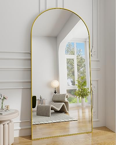 Koonmi 30x71 Arched Full Length Mirror, Gold Large Floor Mirror with Aluminum Alloy Frame, Standing Hanging or Leaning Wall-Mounted Full Body Mirror for Living Room and Bedroom