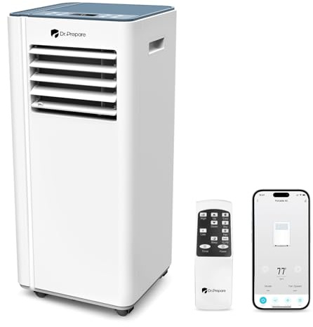 DR.PREPARE 8,000 BTU Portable Air Conditioner with WiFi Enabled, Cooling, Dehumidifier, Fan & Sleep Modes 4-in-1 Portable AC w/Remote Control & 67'' Window Kit, Cools Up To 350 sq. ft, 1-24H Timers