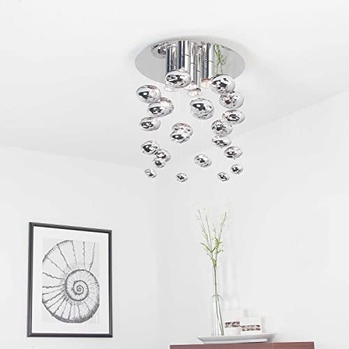 Deckenleuchte modern Kugel chrom 5-flammig GU10 max. 45W Stahl Glas Deckenlampe mit Glas Wohnzimmer Lampe edel Schlafzimmer Leuchte Kugellampe