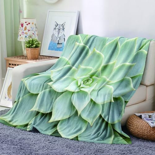 EHOMERY Mantas para Sofa Verano Algodon Cobija para Sofa Manta Grande Picnic Cobijas De Verano Suculentas Planta Manta Aire Acondicionado Suaves Y Cómodas Verde 150x100cm