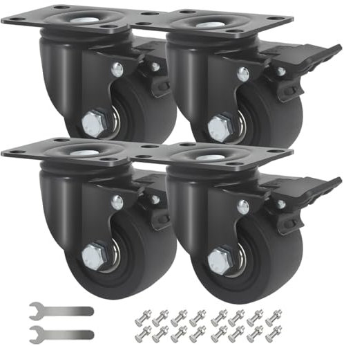 IQWTU Rotelle per Mobili Carico 2000 kg, 75MM Ruote Pesanti con Freni, Nylon Girevoli a 360°, Silenziose con Cuscinetti Doppi