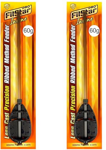 PRO FILSTAR Inline Method Feeder Pesca 2x60g Long Cast Alimentador - Cesta de Alimentación Acanalada - Cebadores de Pesca Carpa - Carpfishing Pesca Accesorios - Kit Pesca Fondo - Pescar - Fishing Set