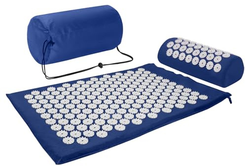 Set di tappetini per agopressione, per agopuntura, per alleviare dolori al collo e alla schiena, rilassamento muscolare e alleviare lo stress, alleviare la sciatica, borsa per il trasporto, blu e