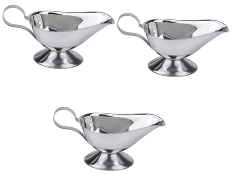 ABOOFAN 3 Piezas salsera de acero inoxidable caldera doble frutero de oro condimento salsera comedor embudo tazones de salsa verter bol plato de salsa de acero inoxidable vertedor de salsa