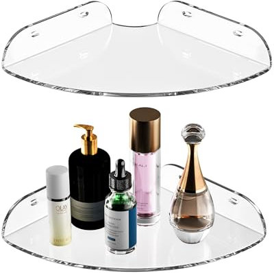 Sezanrpt 18x18CM Eckregal Wandhalterung Set von 2, Acryl Ecke schwimmende Regale, klare Ecke Wand Organizer Regal für Badezimmer, Küche, Schlafzimmer, Wohnzimmer, Esszimmer, Büro