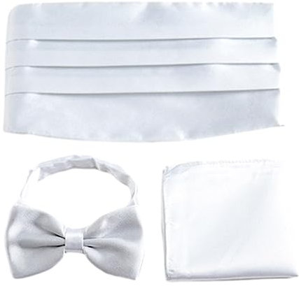 Itkcozcg Mode-Accessoires, Herren-Smoking-Krawatten-Set mit Einstecktuch, Kummerbund, für Erwachsene, Business, formelle Büros, Meetings, Kleidung, Hochzeit, formelle Accessoires, weiß, Size reference
