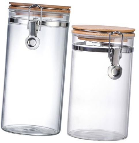 ABOOFAN 2 Pièces pot de stockage en verre contenants alimentaires contenants de sucre et de farine Récipient de stockage - Récipient alimentaire bocaux bidons conteneurs de stockage Bois