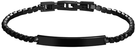 JewelryWe Personalisierte Tennis Armband Damen Edelstahl Tennisarmband mit rechteckigen Zirkonia Steinen Verstellbare Armkette Armreif mit Gravur individuelles Geschenk für Frau Mädchen