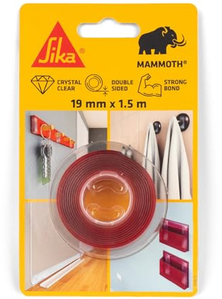 SIKA - Doppelseitiges Klebeband - SikaBond Mammoth Crystal - 19mm x 1,5m | Transparentes Klebeband - Schnelle Befestigung ohne Bohren - Starke Haftung - Für viele Oberflächen geeignet