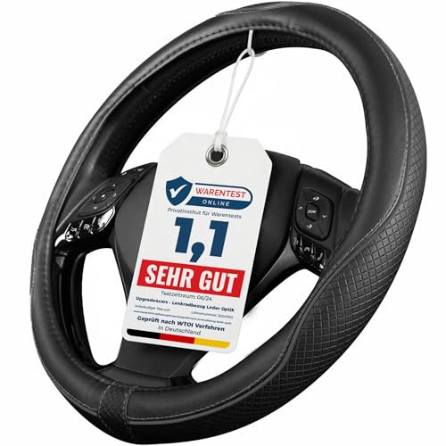 Upgrade4cars Funda Volante Coche Negro Universal Poli-Piel | Cubre 37-38 cm Diámetro Exterior | Accesorios Coches Interior Decoracion Cubierta | Ideas Regalos
