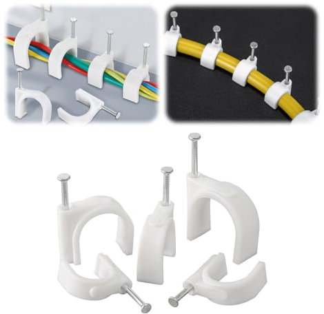 Confezione da 200 clip per cavi con chiodo in acciaio per cavi Ethernet, clip per cavi, chiodini per cavi, clip per cavi per altoparlanti, graffette coassiali per cavi (rotonde, 25 mm)