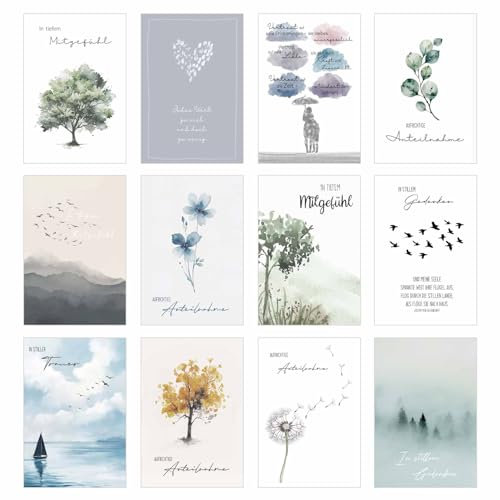 Edition Seidel Set 12 einfühlsame Trauerkarten/Beileidskarten mit Umschlag. Trauerkarte Beileidskarte mit Spruch schreiben (Doppelkarten/Klappkarten mit Briefumschlag (SW026)