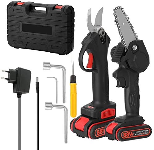 Tijera de podar eléctrica sin escobillas 88VF de 21V y 30mm + Motor de cepillo de 4 pulgadas herramienta de carpintería Cahinsaw for huerto de jardín(Nero)