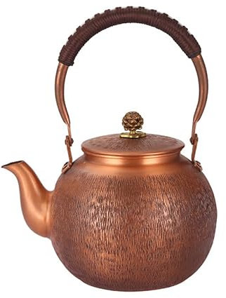 DXDXZDXLUF Bouilloire à thé en cuivre rétro Faite à la Main, 18 x 12 cm, 1300 ML, théière Turque Pure pour cuisinière (Lignes Verticales (3) 1300 ML)