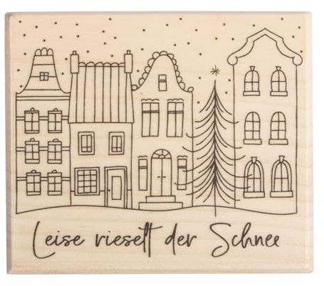 Rayher Stempel Leise rieselt der Schnee, Holz, 6 x 7 cm, Textstempel, Motivstempel, Stempel Weihnachten, Holzstempel zum Gestalten von Karten, Umschlägen, Geschenken, Butterer Stempel, 29282000