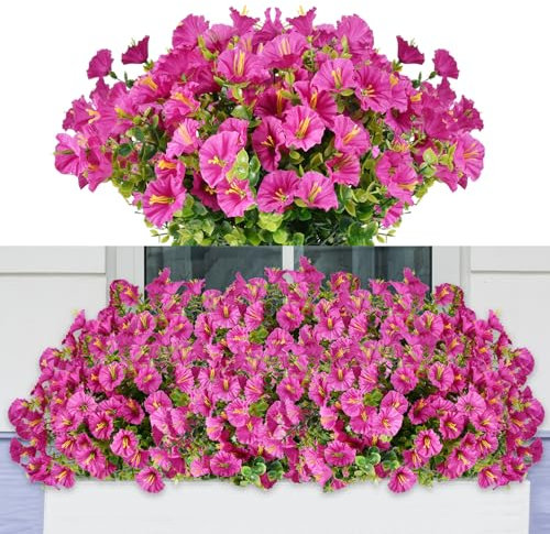 Elecoutek Fiori Artificiali, 6 Mazzi di Fiori di Tromba Artificiali, Piante da Fiore Simulate Protette dai Raggi UV, per Interni ed Esterni, Decorazione di Casa, Balcone Portico, Fucsia
