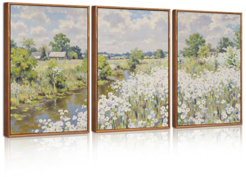 BINCUE 3Pcs Wildblumen Leinwand Wandkunst,Rustikale Blumen Bilder Wanddekoration,Vintage Landschaft Blumen Wandbilder für Wohnzimmer Schlafzimmer Badezimmer Zuhause Deko,30x40cm