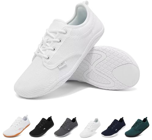Geweo Barfußschuhe Sneaker Herren Barfuss Schuhe Damen Barfuß Turnschuhe Bequem Laufschuhe Fitnessschuhe Straßenlaufschuhe Sommer Minimalistische Walkingschuhe Barefoot Shoes, Rein Weiß 42 EU