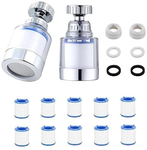 lot de 2 Filtre à Eau pour Robinet, 10 Filtrants Interchangeables en Coton | Filtre à Eau pour Robinet 360°,Détartreur de Robinet pour la Cuisine,L'évier,la Maison et la Salle de Bain