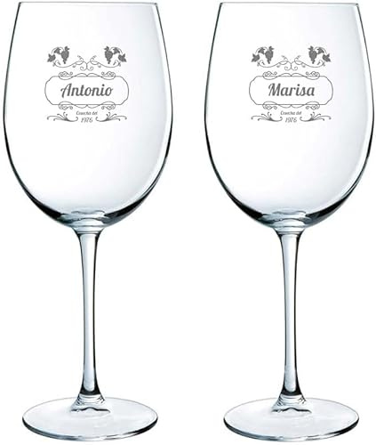 CALLE DEL REGALO Copas de vino personalizadas | Copas de vino de cristal de 58 cl (COSECHA, 2 COPAS)