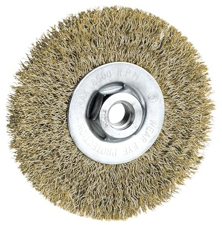 Cepillo metálico circular ondulado de 115 mm en acero inoxidable para desbaste y acabado de superficies.