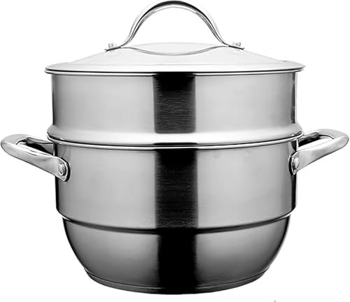 Olla vaporera para Sopa/Acero Inoxidable 304 para Contacto con Alimentos, Cuerpo de Olla de una Sola Pieza, Bollos al Vapor, mariscos, Sopa de Pollo, gachas (tamaño: 22 cm)
