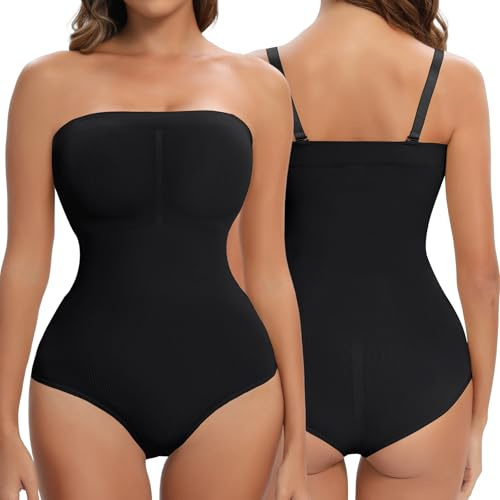 Miguofan Strapless Bandeau Shapewear Bodysuit for Women Tummy Control Cami Shaping Body Suits Top Body Shaper Waist Trainer