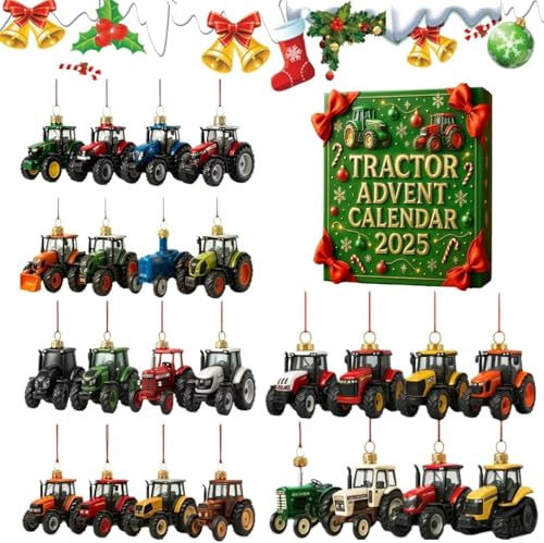 Calendario de Adviento de tractor 2025, modelos de mini tractor, cuenta regresiva de Navidad de 24 días, adornos coleccionables con temática de granja 2025, regalo para agricultores, coleccionistas y