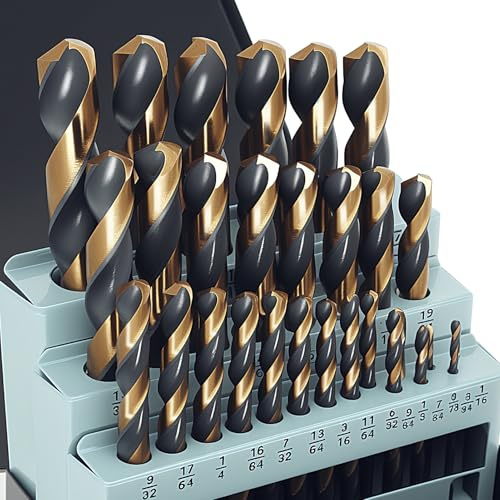 GuardPro 29Pcs Cobalt Drill Bit Set, 135 Degree Tip High Speed Steel with Black and Gold Finish, Stainless Steel, Plastic and Wood with Metal Indexed Storage Case 1/16-1/2