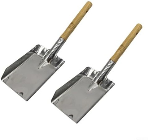 Kaminschaufel aus Edelstahl, 2 Stück breite Schaufel für effiziente Asche- und Schmutzentfernung, kompatibel mit Innenkaminen, Holzöfen, Feuerstellen im Freien und Grillplätzen