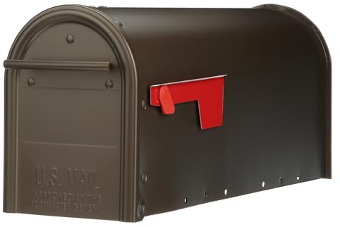 Architectural Mailboxes Franklin™ Weather-Resistant Steel Metal Post Mounted Mail Box for Outside, Bronze, Medium Curbside Mailbox with Magnetic Latch, USPS Approved for Residential Delivery