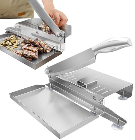 Manual Meat Slicer, Home Use Chicken Duck Fish Lamb Meat Bone Saw Cutter, Stainless Steel Commercial Meat Guillotine Machine for Hot Pot Shabu Korean BBQ Medium