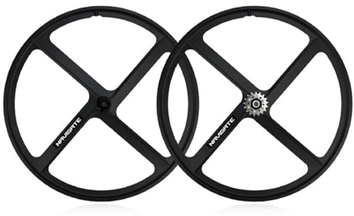 Cykel Fast Växel Hjulset 700C 4 Ekrar Integrerad Design Magnesiumlegering Svart Cykelhjulset Fälg 33 Mm Bredd for Fast Fram & Bak Hjul 100x120 Mm(Schwarz,Rear＋Front)