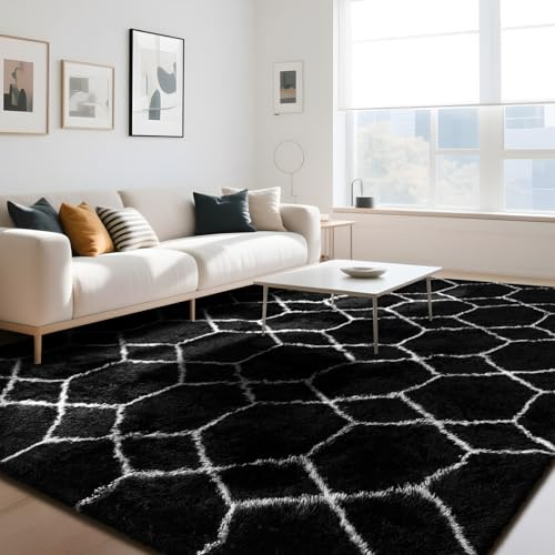 Untimaty Geometric Rugs Living Room - 160x230cm Extra Large Black Rug