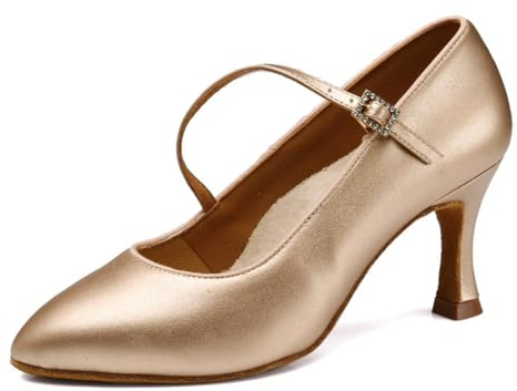 Sekiueo Damskor för ballroomdans Karaktärsskor Stängd tå Hög klack för Tango Modern Salsa Latin,Gold,39 EU