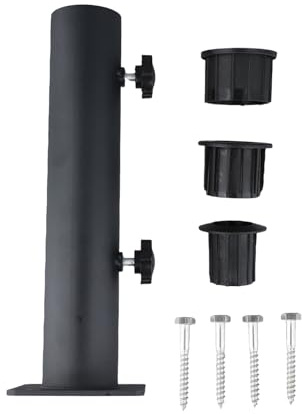 Vilgftyiet Tubo di supporto per ombrellone con manicotti di riduzione da 32 mm/38 mm/48 mm per base ombrellone da giardino, supporto per tubo in acciaio inox con manopola di sicurezza, compatibile con