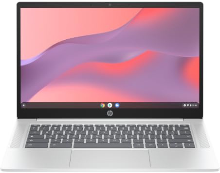 HP Chromebook 14a-nf0001sfx Ordinateur Portable 14 FHD IPS, PC Portable (Intel Processor N100, RAM 4 Go, eMMC 64 Go, Intel UHD Graphics, ChromeOS), Laptop Argent, Clavier AZERTY