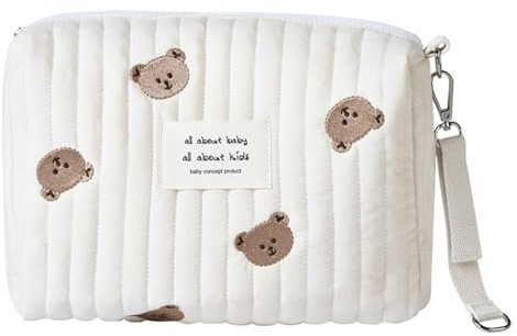 GIUSOBG Wickeltasche Klein Baumwolle mit Kinderwagenhaken Abwaschbar | Abwaschbar 25x17x10CM Mini Diaper Bag für Windeln/Tücher, Reißverschluss mit Bärmotiv, für Krankenhausgeburten und Reisen