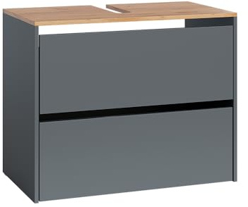 Vicco Waschbeckenunterschrank Viktor, Anthrazit/Eiche, 80.2 x 65 cm | mit 2 Schubladen, mit Siphonausschnitt und höhenverstellbarem Einlegeboden