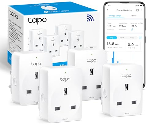 Tapo TP11(4-pack) Smart Plug, Energy Monitoring Compact WiFi Plug | Energy Monitoring, Compact Design, Auto-Off & Away Mode, Voice Control with Google & Alexa, Easy Setup, No Hub Required